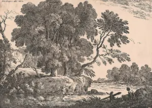 Elder Prints: Landscape with group of trees surrounded by water