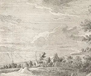 Mentioned Prints: In a landscape, three men are having a conversation along the road
