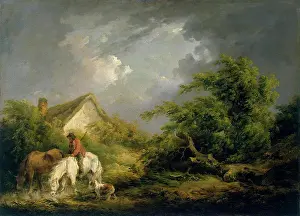 Three Animals Prints: Landscape with moody sky by George Morland
