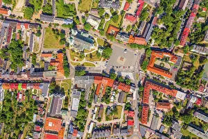 Brick Prints: Landscape of the old town from the air with the visible. View on