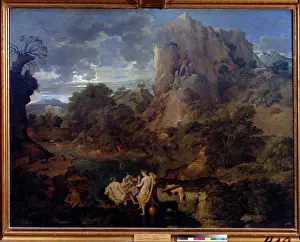 Scenics Prints: Landscape with people by Nicolas Poussin