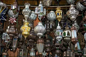 Brass Prints: Lanterns for sale in the Souk, Marrakech (Marrakesh), Morocco, North Africa, Africa