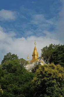 Southeast Asia Prints: Laos, Luang Prabang, View Of Phousi Hill With Phousi Stupa From Temple, Vat Mai