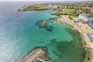 Australasia Prints: Laourou Beach in Coral Bay seen from the air, Cyprus, Europe