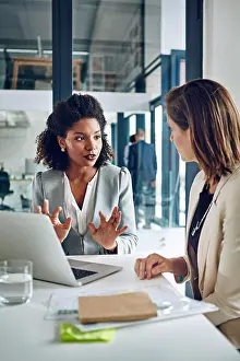 Meet Prints: Laptop, meeting and business women in office for consulting