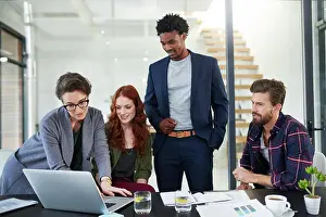 Paperwork Prints: Laptop, teamwork or people in startup for problem solving