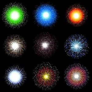 Celebrate Prints: Large collection of brightly coloured firework explosions
