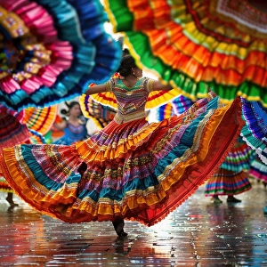 Independence Day Prints: Latin dancers in Traditional Mexican Dress Dancing at parade or cultural Festival in Mexico Latin America