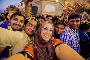 Holi Prints: Laura Grier selfie in the crowd during the Flower Holi Festival