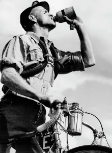 : Laurie Sullwan takes a drink from Bidon at Gosford