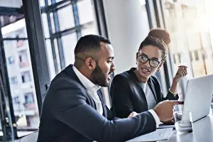 Case Prints: Lawyer, office and business people in discussion on laptop to review contract