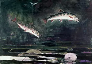 Swimming Animal Prints: Leaping Trout 1889 Winslow Homer (1836-1910 American) Watercolor Museum of Fine Arts