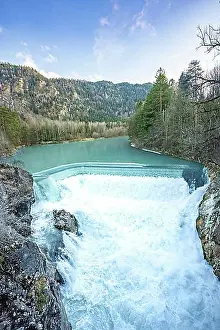 A Lot Of Prints: Lech Falls with lots of water in the evening, Fuessen, Allgaeu, Bavaria, Germany, Europe