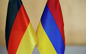 Dialogue Prints: From left: Flag of Germany, Flag of Armenia. Germany, Armenia, Bonn, Germany, Europe