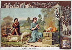 Picture Frame Prints: Leibig card depicting a bible scene: Cain and abel offering sacrifices