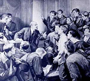 Speech Prints: LENIN: Vladimir Ilyich Lenin (1870-1924) speaking to young Russians -circa 1920