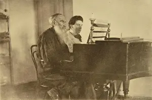 Leo Tolstoy Prints: Leo Tolstoy and Daughter Alexandra at the Piano by Tolstaya