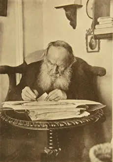 Leo Tolstoy Prints: Leo Tolstoy at the work by Tolstaya