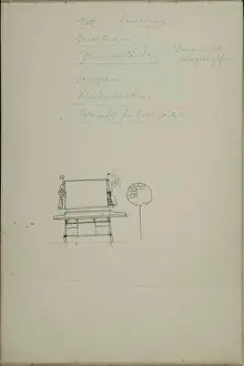 Composition Prints: Leopold Bauer pencil and black pen drawing from 1900 depicting a psyche or note stand with notes
