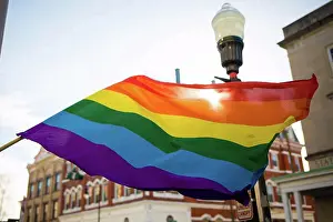 Lgbt Prints: LGBT pride rainbow flag outside in the sun