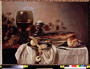 Tableware Prints: Still life with fish and beer glass by Pieter Claesz