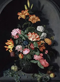 Tulip Prints: A Still Life of Flowers in an Alcove Joannes Busschaert (ca.1610-af.1628 Dutch)