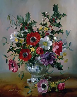 Williams Prints: Still Life with Flowers & Holly Albert Williams (Fl. 1882-1900 British)