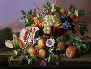 Vine Prints: A Still Life of Grapes, Watermelon, Plums and Peaches Anton Hartinger (1806-1890 German)