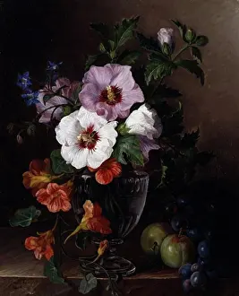 Variety Prints: A Still Life of Hibiscus and Nasturtium in a Glass Vase Julie Guyot (Fl.Ca.1810)
