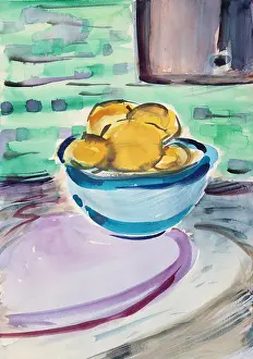 Textile Prints: Still Life with Lemons, 2020, Richard H. Fox (b.1960/American), Watercolor on Paper