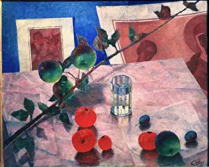 Apple Prints: Still Life in Pink, Branch of an Apple Tree 1918 Kuzma Petrov-Vodkin (1878-1939/Russian) Tretiakov Gallery