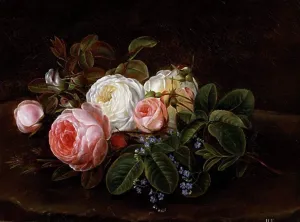 Rose Prints: A STILL LIFE WITH ROSES AND FORGET-ME-NOTS Hansine Kernn Eckersberg (1826-1860)