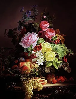 Flowersuk Prints: A Still Life of Roses, Lilies and Strawberries Francois Charette-Duval (ac)
