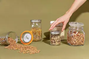Ingredient Prints: Still Life Scene of Various Pantry Items in Reuseable Containers
