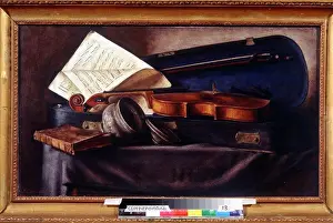 1926 Prints: Still life with violin by Nikolai Stepanovich Barsamov