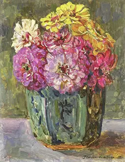 Fineart Prints: Still life with zinnias in a ginger jar, Floris Verster, 1910