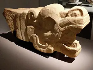 Mexico Prints: Limestone Mayan Serpent Sculpture from Chiapas, Mexico. Dated 600-900 AD
