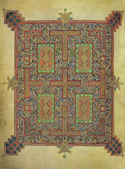 Script Prints: The Lindisfarne Gospels is an illuminated manuscript gospel book produced around the year 700 CE in a monastery