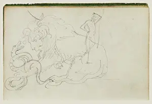 Snake Prints: Lion Attacking a Snake over Nude Figure Study; Théodore Géricault (French)