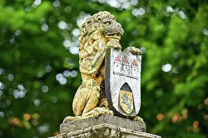 Overlooking Prints: Lion with city coat of arms, Celle, Lower Saxony, Germany, Europe