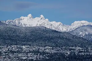Architectural Prints: The Lions with the British Properties residential area in West Vancouver in winter