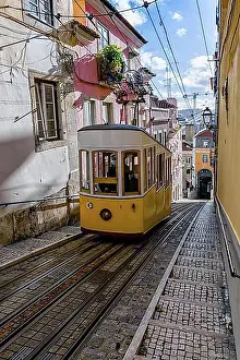 Tram Prints: Lisbon, Portugal - 15 December 2020: view of the Gloria Funicular in downtown Lisbon