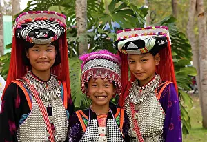 Looks Into The Camera Prints: Lisu girl with traditional headdress and clothes
