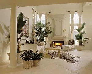 Sofa Prints: LIVING ROOM in white with gothic fireplace