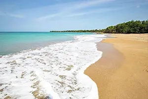 Broad Prints: Lonely, wide sandy beach with turquoise-coloured sea