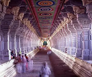 Walkway Prints: Longest temple corridor, Ramanathaswamy temple in Rameswaram, Tamil Nadu, India, Asia