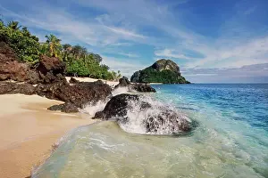 Pure Prints: Looking along beach of tropical Island in the Mamanuca Group of Fijian Islands