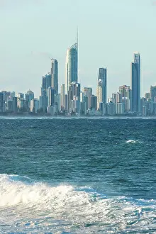 Waves Prints: Looking across waves at Kirra Beach to city skyline of Surfers Paradise
