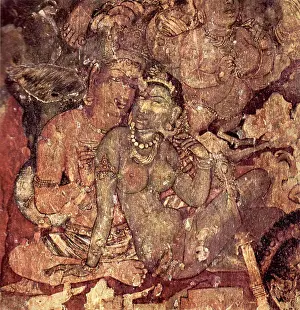 Side By Side Prints: Love by Indian Painter of the 6th cen, wall on plaster