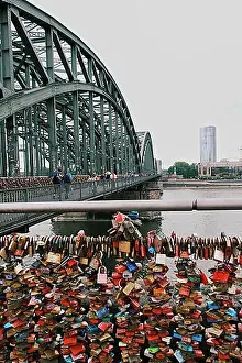 Body Of Water Prints: Love locks on a bridge over the Rhine, Cologne, Germany, Europe